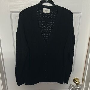 Wilfred Black Cardigan Sweater with Open-Knit Design